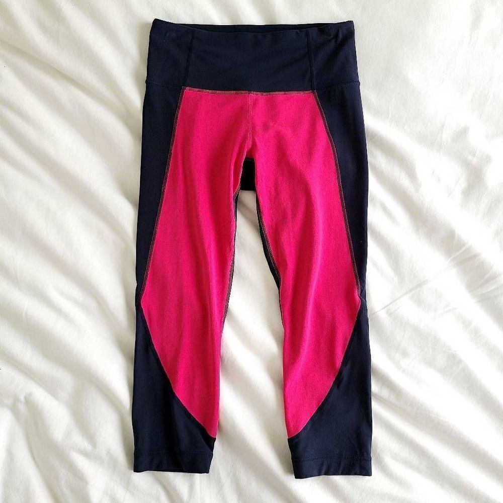 Athleta Cropped Leggings Women's Small Navy/Pink‎ Nylon Blend Stretch Pull On